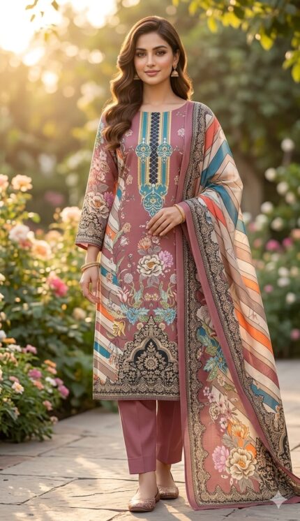 Zamzam Digital Print Cotton Three Piece - 0092