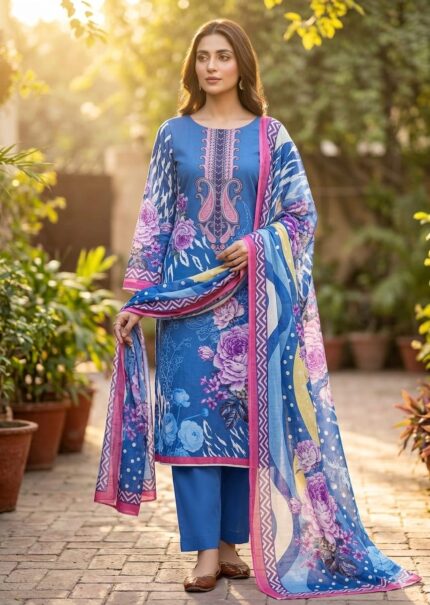 Zamzam Digital Print Cotton Three Piece - 0094